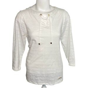 Jones New York White Round Split Neck‎ with Tie Top Sz Small